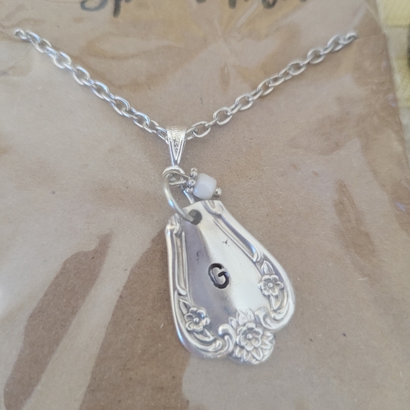 Spoon Handle look "G" Initial Necklave and Spoon Handle look Bracelet in Silver - Picture 2 of 4